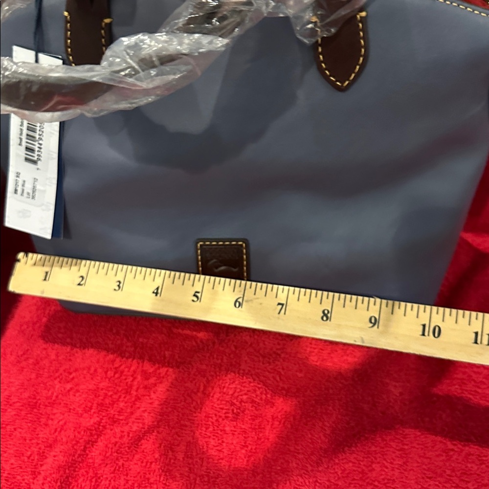 Genuine Dooney & Bourke Leather Slate Blue Satchel with Brown Leather Accents - Picture 5 of 11